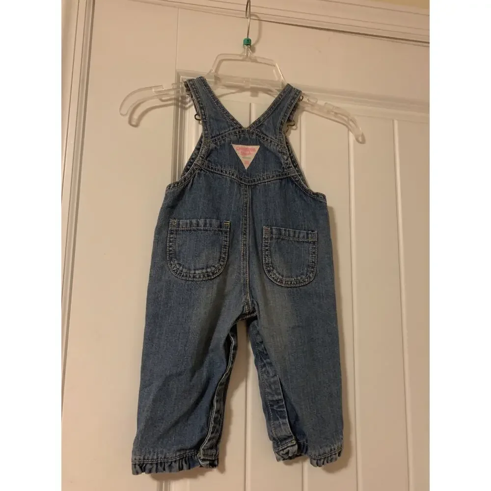 Oshkosh B'Gosh Vestpak Girls Denim Overalls Size 9 Months Flower Applique Cute